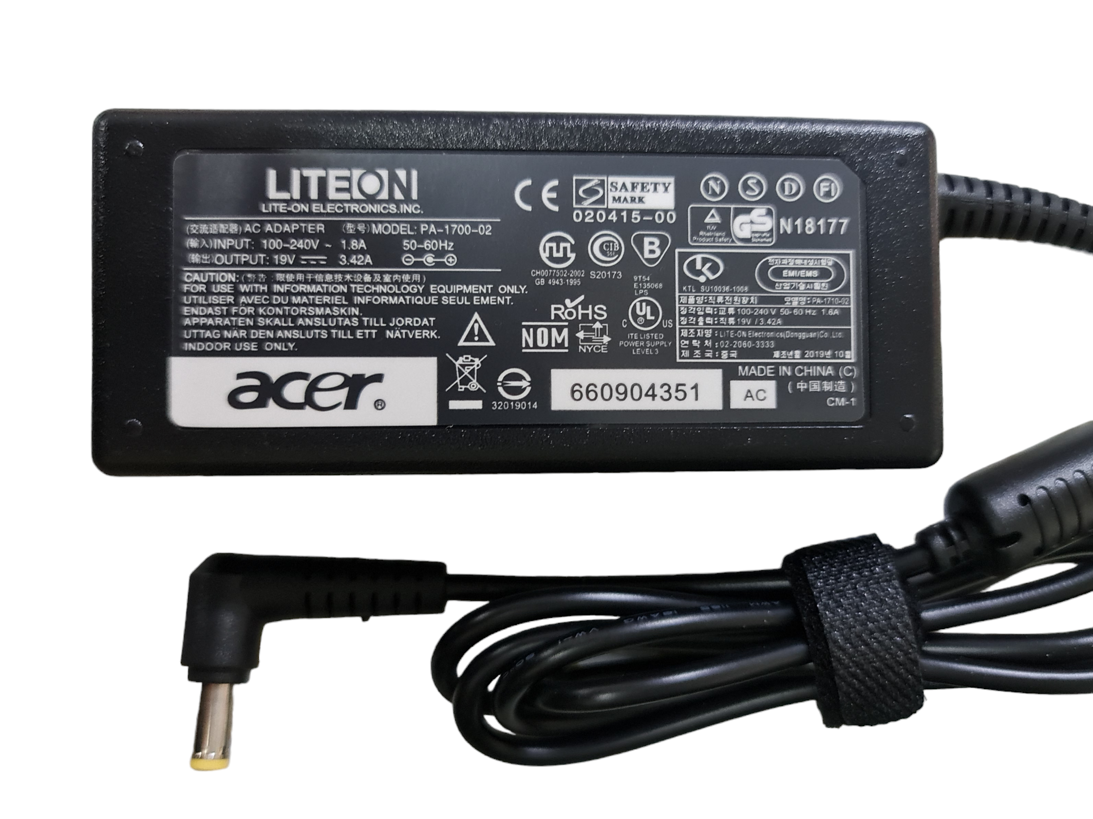 Adapter Notebook Acer 19V 3.42A