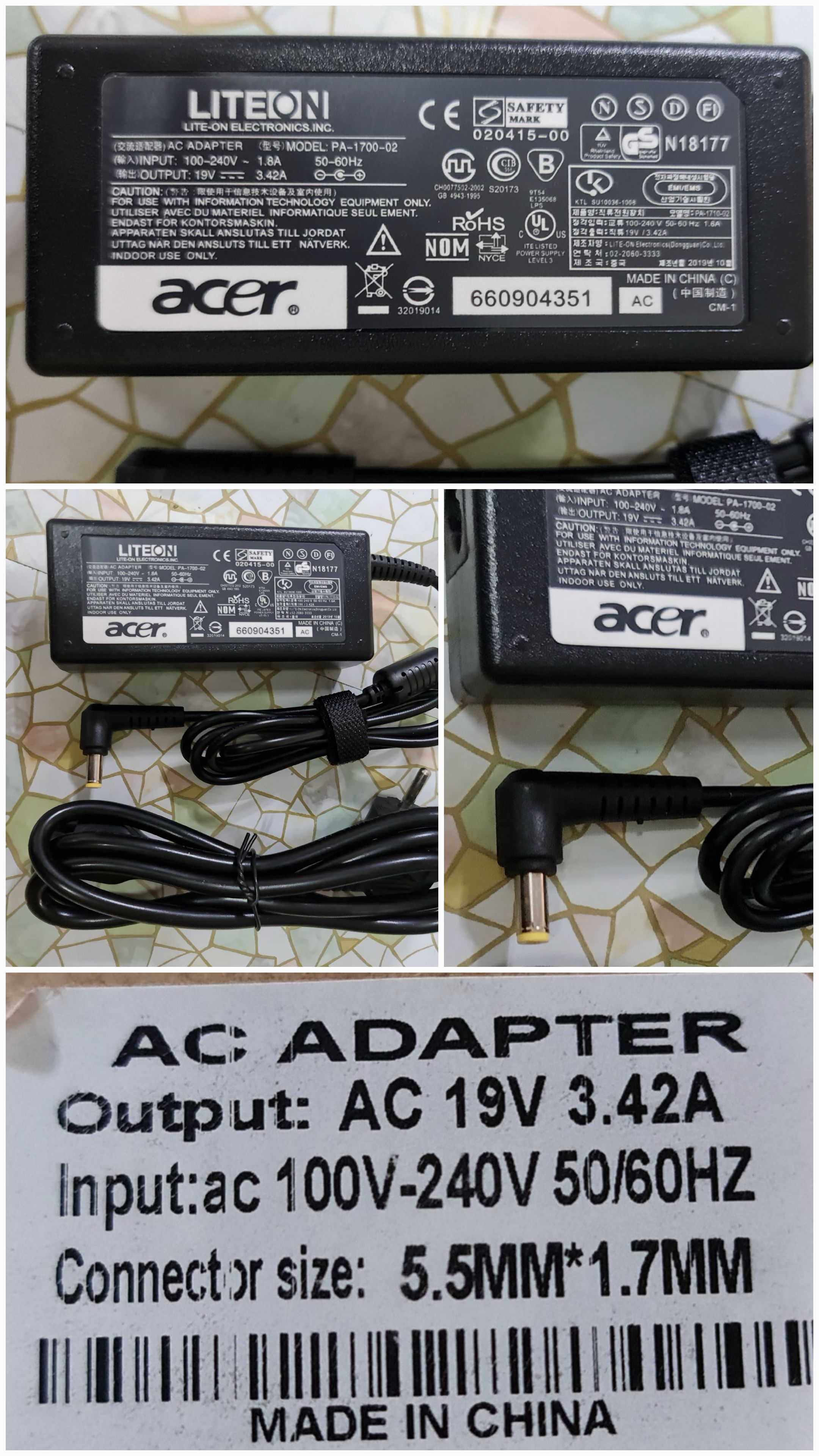 Adapter Notebook Acer 19V 3.42A