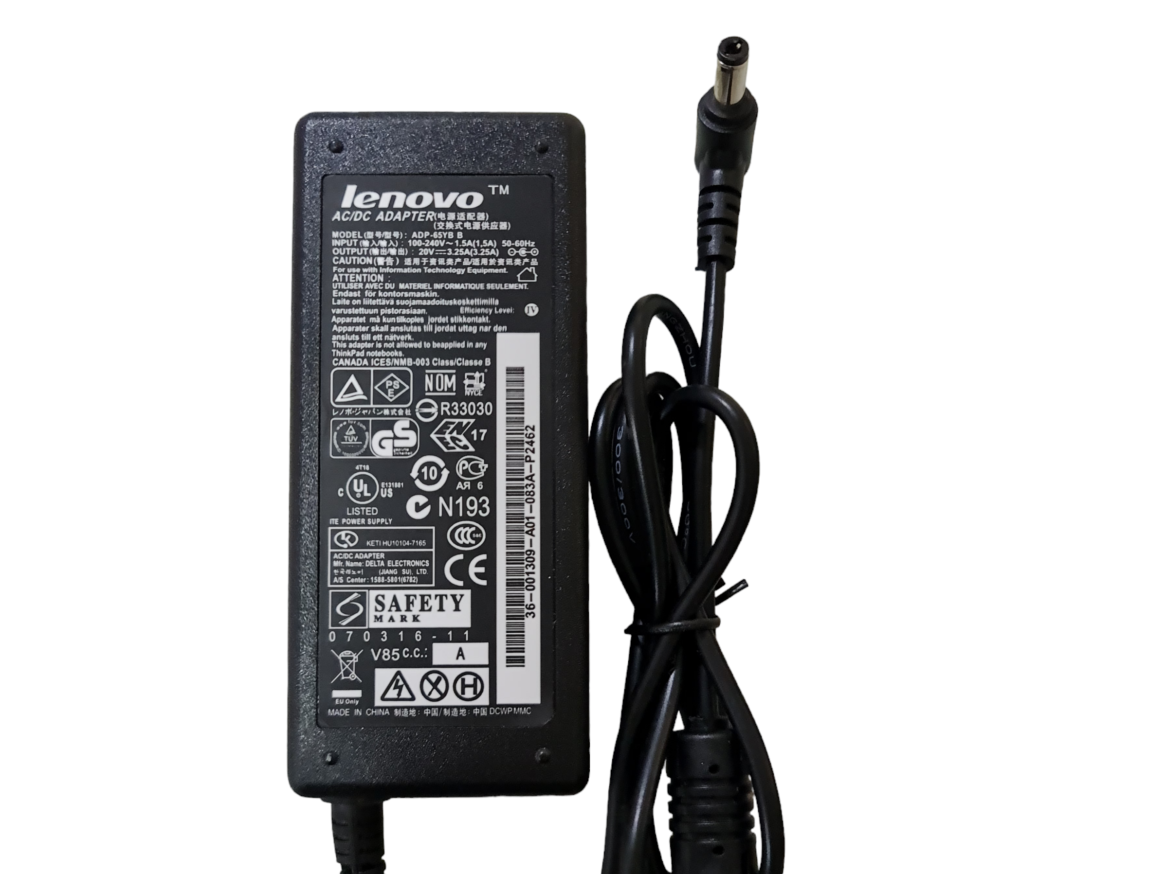 Adapter Notebook lenovo 20V 3.25A