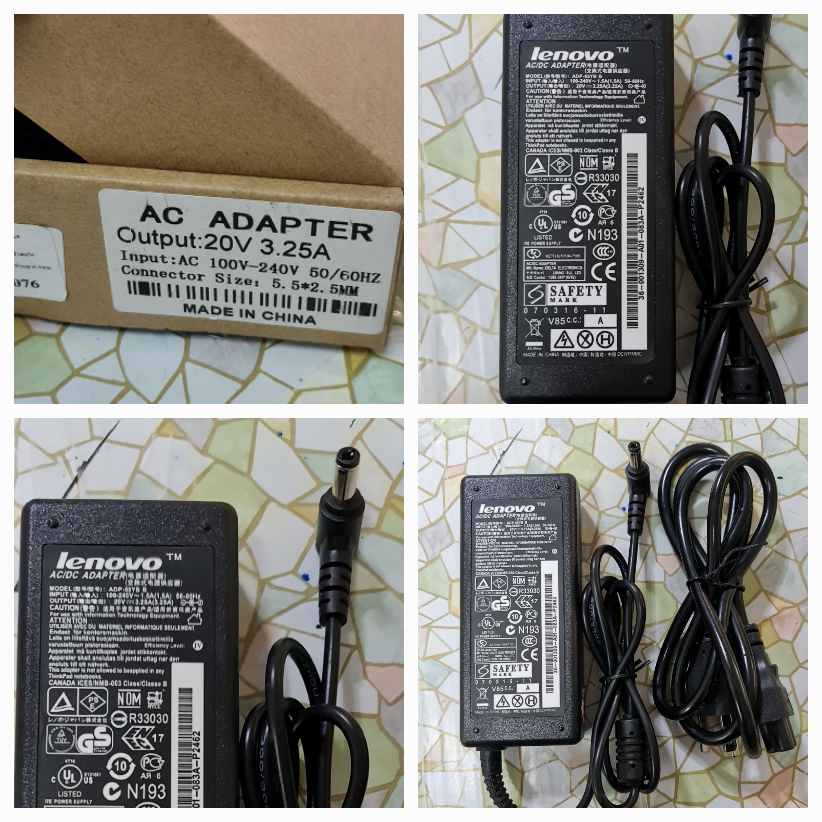 Adapter Notebook lenovo 20V 3.25A