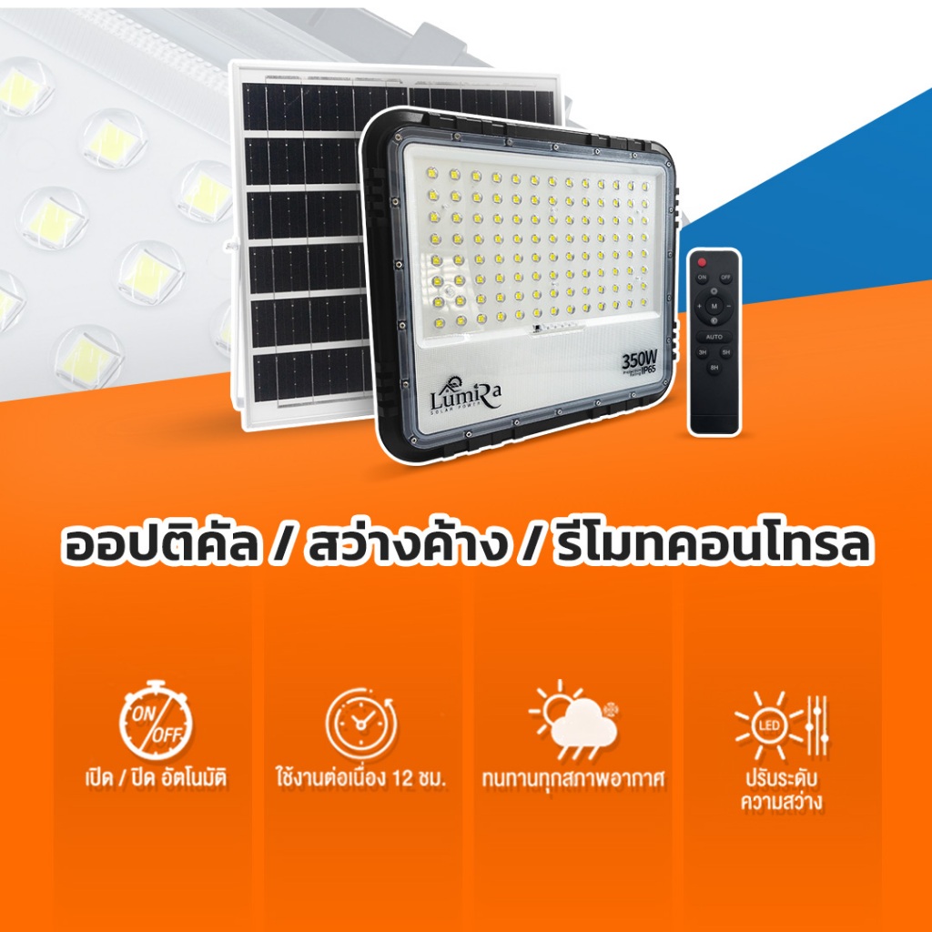 LUMIRA LED Solar Flood Light 60W กันน้ำ IP65 แบต LiFeP04