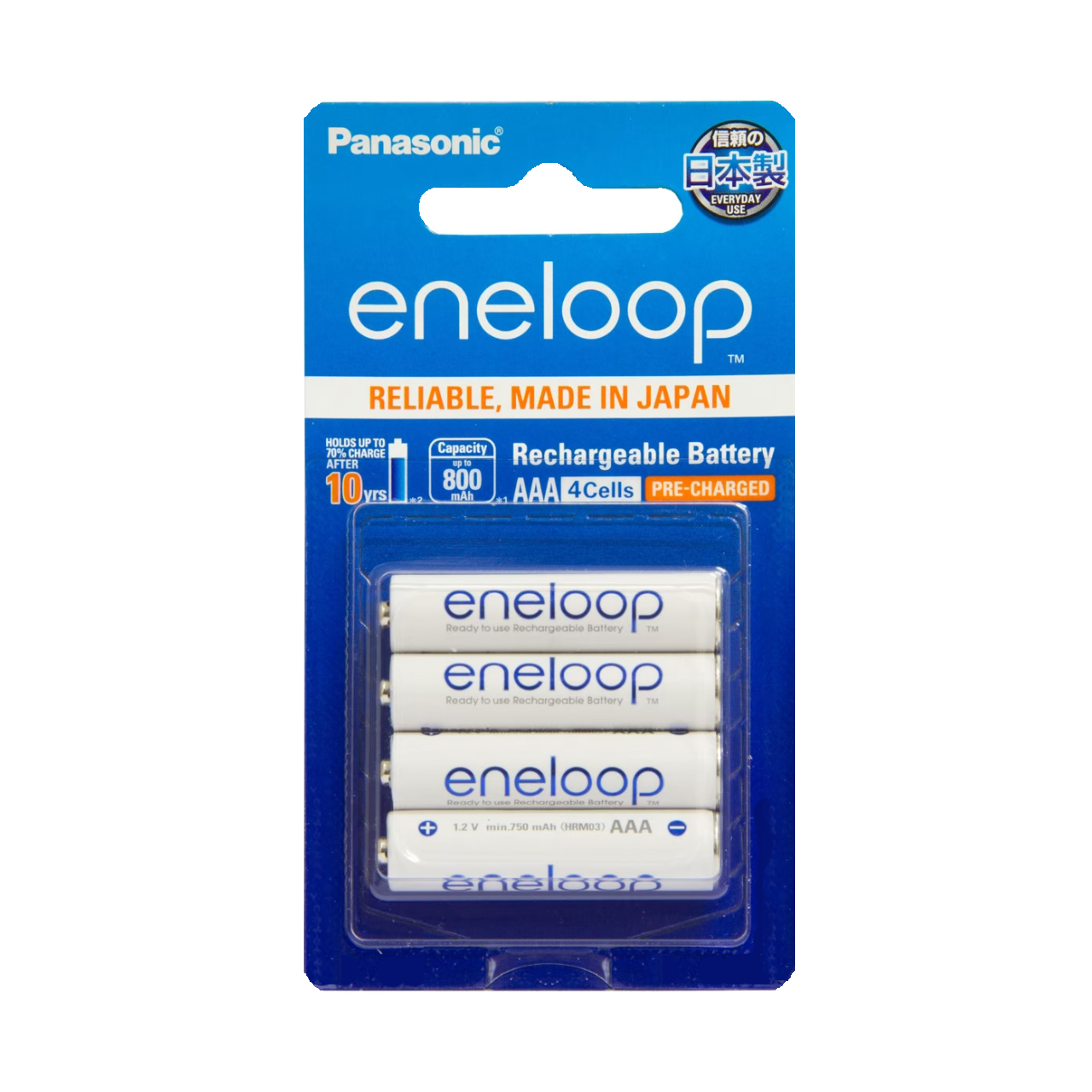 ถ่านชาร์จ Panasonic eneloop ขนาด AAA  800Mah. แพ็ค 4 ก้อน