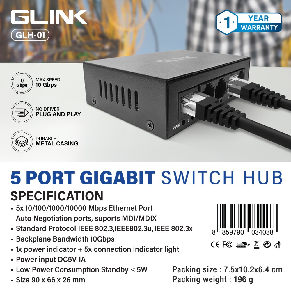 GLINK 5PORT GIGABIT SWITCH HUB Max Speed 10Gbps