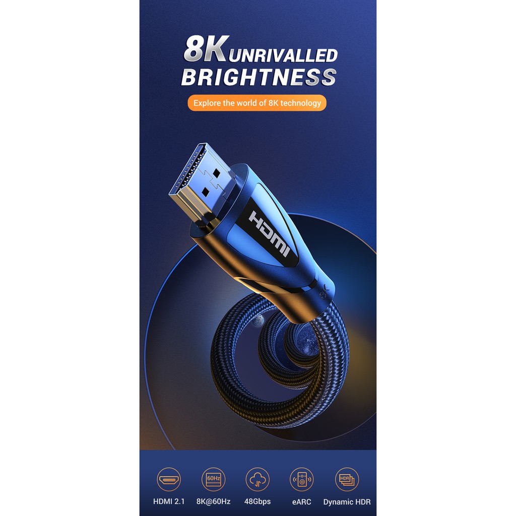 UGREEN HD104 CABLE HDMI V2.1 8K สายไนล่อน ยาว 2.0เมตร