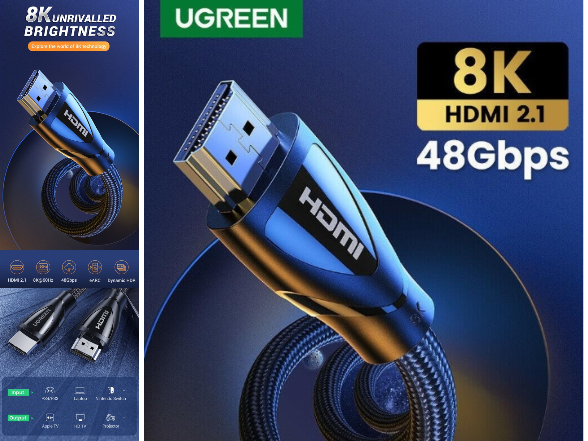 UGREEN HD104 CABLE HDMI V2.1 8K สายไนล่อน ยาว 3.0มตร