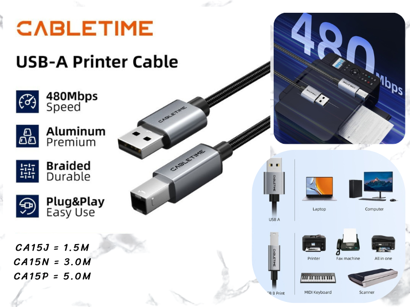 CableTime USB2.0 Printer Cable AM-BM สายยาว 1.5เมตร