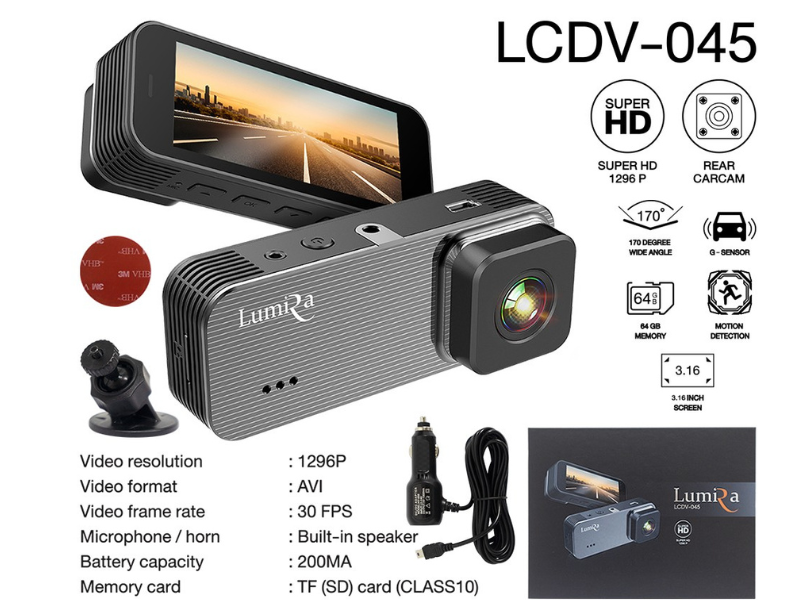 Lumira กล้องติดหน้ารถยนต์หน้าจอ 3.16'' บันทึกวิดีโอความคมชัดระดับ Super HD 1296P
