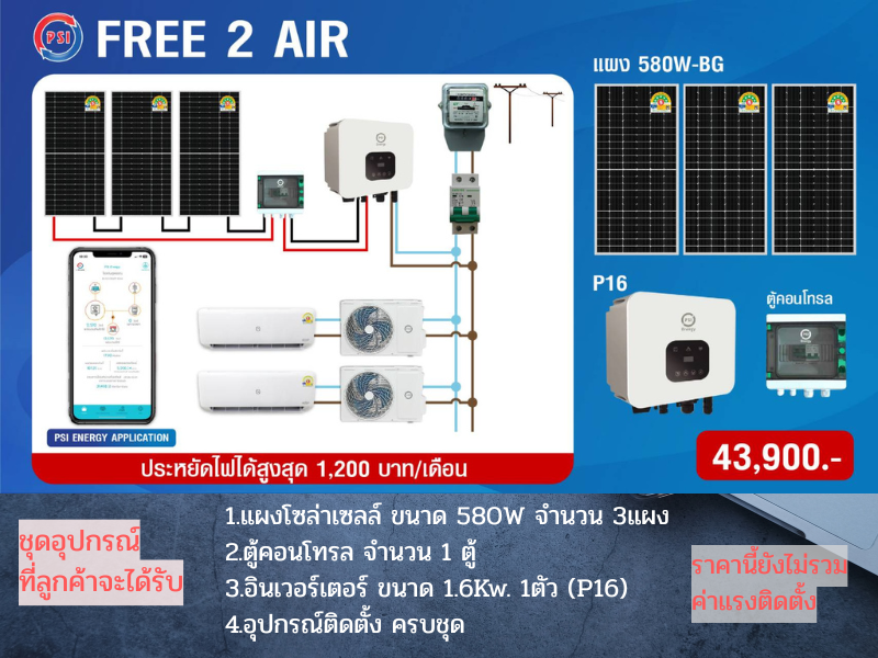 PSI ชุดอุปกรณ์ติดตั้ง แอร์โซล่าเซลล์ ขนาด 580 วัตต์ 3 แผง