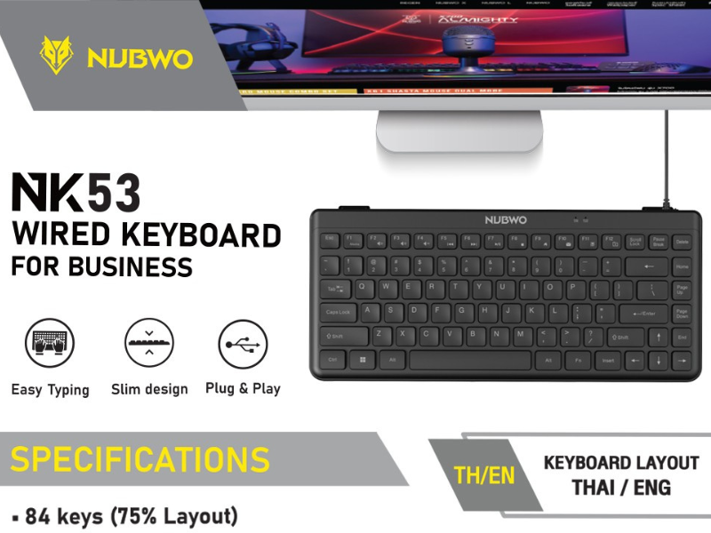 NUBWO NK53 USB KEYBOARD 84 keys แป้นพิมพ์ไทย-อังกฤษ
