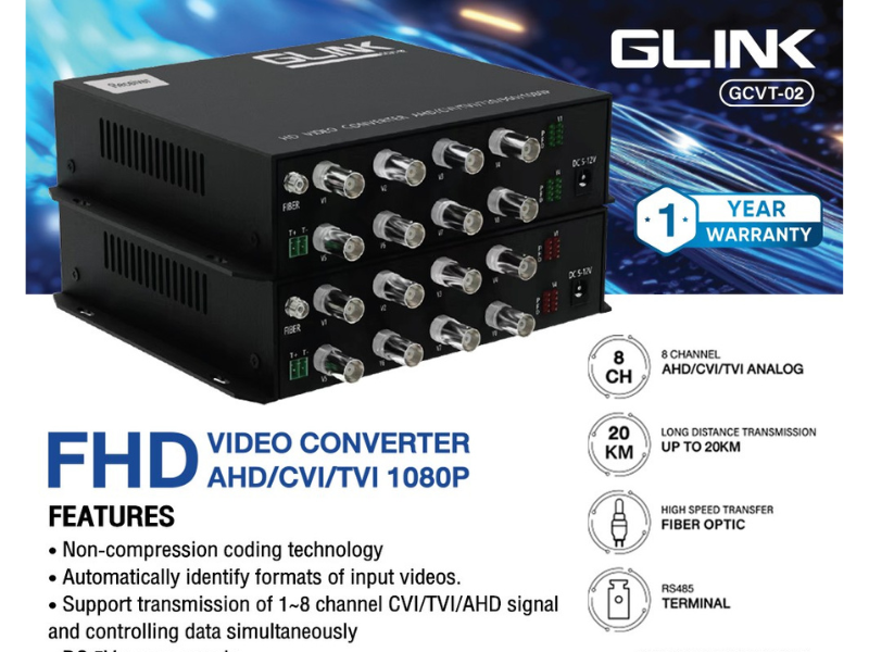GCVT-02 GLINK FIBER VIDEO MEDIA CONVERTER 8CH