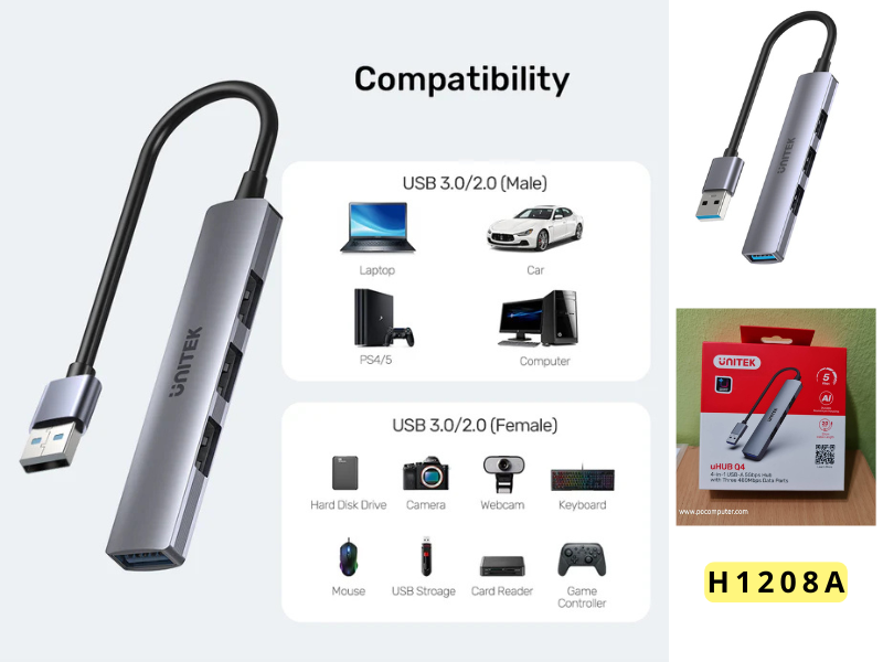 UNITEK H1208A USB3.0 HUB 4port 5Gbps. สายยาว 20ซม.