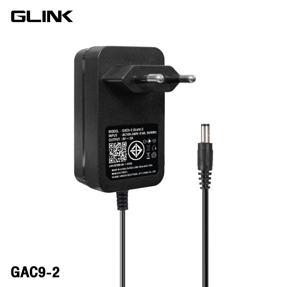 Glink อะแดปเตอร์กล้องวงจรปิด 9V 2A DC 5.5x2.1mm. รุ่น GAC9-2 Glink อะแดปเตอร์กล้องวงจรปิด 9V 2A DC 5.5x2.1mm. รุ่น GAC9-2