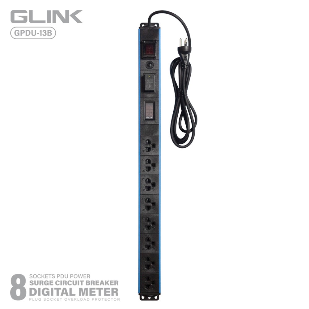 GLINK GPDU-13K ปลั๊กไฟ 8 ช่อง สายยาว 2เมตร มีจอ LCD+overload+Surge 10A GLINK GPDU-13K ปลั๊กไฟ 8 ช่อง สายยาว 2เมตร มีจอ LCD+overload+Surge 10A