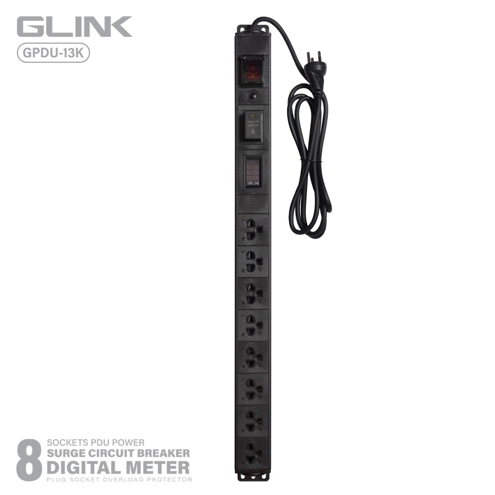 GLINK GPDU-13K ปลั๊กไฟ 8 ช่อง สายยาว 2เมตร มีจอ LCD+overload+Surge 10A GLINK GPDU-13K ปลั๊กไฟ 8 ช่อง สายยาว 2เมตร มีจอ LCD+overload+Surge 10A