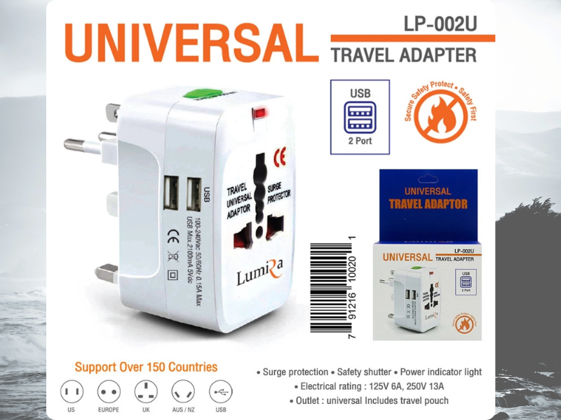 Lumira LP-002U Travel Adapter Universal+2Usb Adapter All in One หัวแปลงปลั๊กทั่วโลก