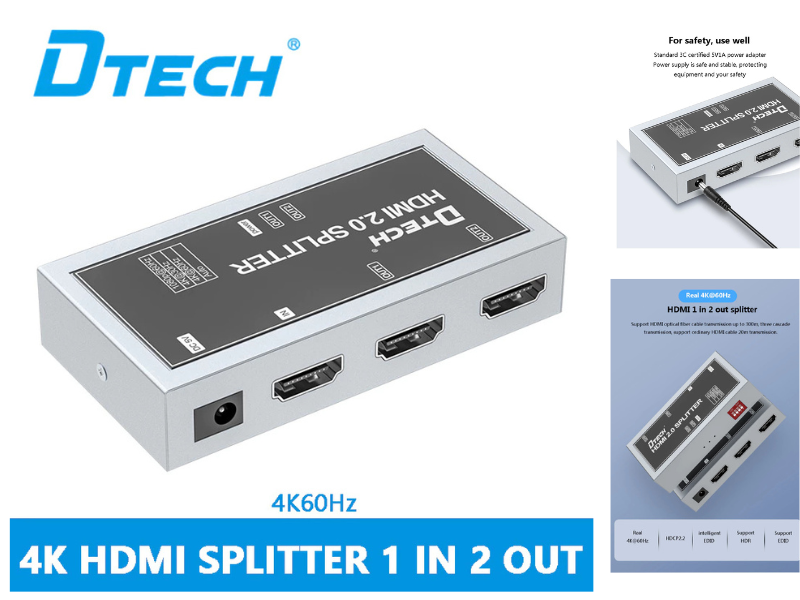 DTECH รุ่น DT-7212 ตัวแยก HDMI 1x2 HD 3840*2160p@60hz HDR DEID 2.0 4K HDMI
