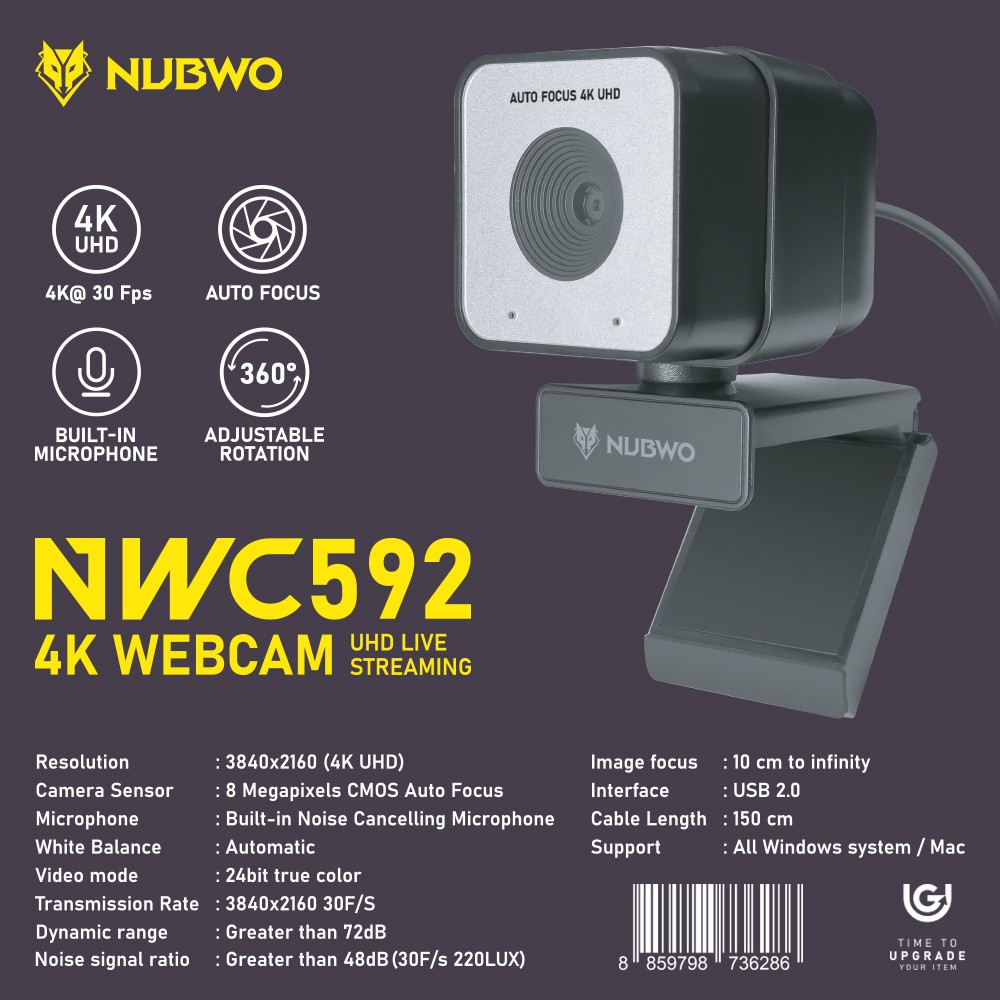 NUBWO กล้องเวปแคม 4K UHD AUTO FOCUS รุ่น NWC592