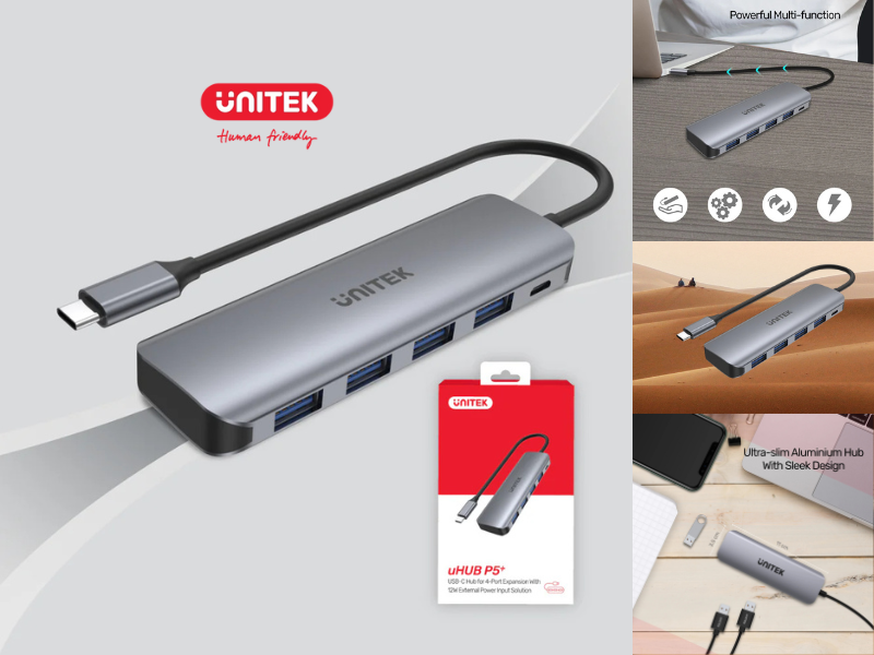UNITEK USB TYPE-C 5-IN-1 USB3.0 HUB +USB-C