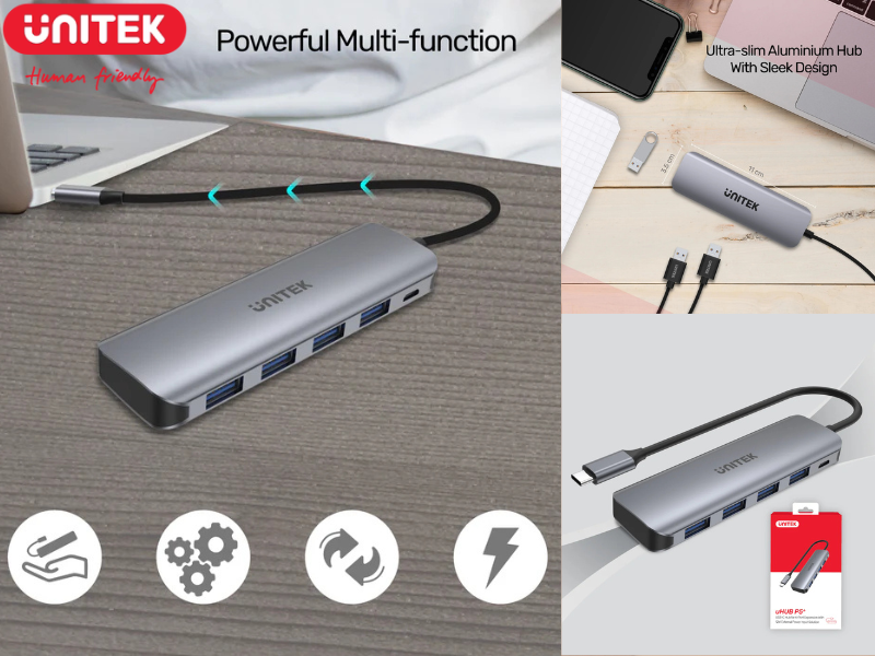 UNITEK USB TYPE-C 5-IN-1 USB3.0 HUB +USB-C