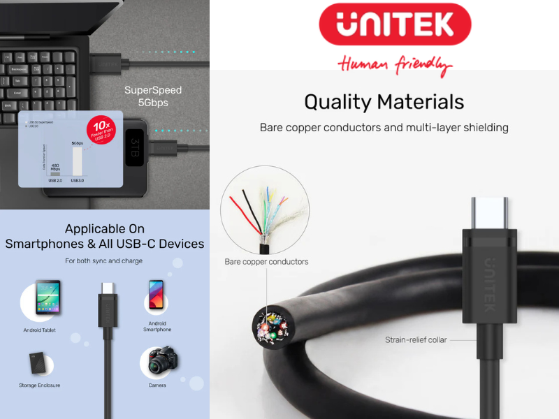 UNITEK USB3.0 TO USB TYPE-C 1.5M 5gbps.