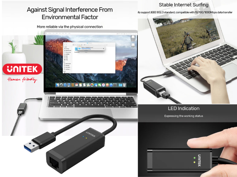 UNITEK USB 3.0 to Gigabit Ethernet Adapter in Black