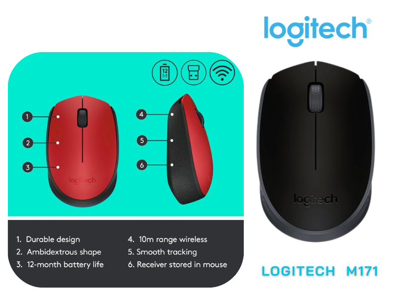 LOGITECH เมาส์ออฟติคอลไร้สาย รุ่น M171 คละสี
