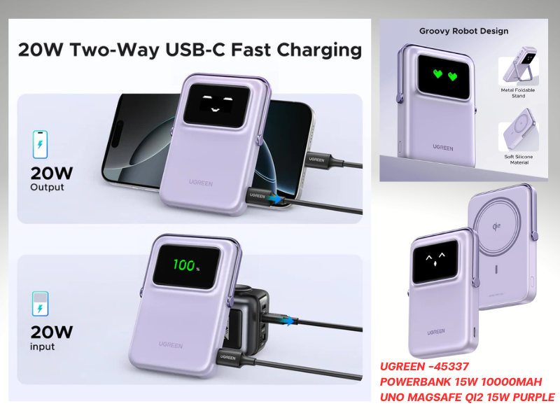 UGREEN Magnetic Wireless Power Bank 10000mAh สีม่วง