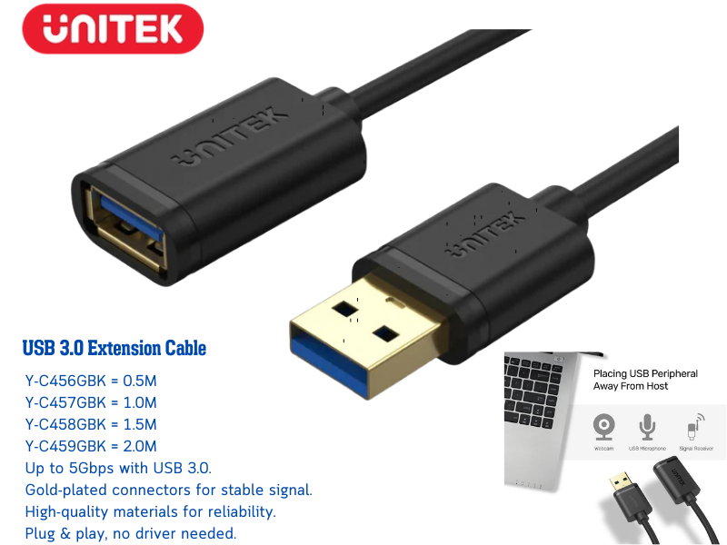 UNITEK USB V3.0 EXTENSION CABLE AM/AF 5Gbps.สายยาว 1.0เมตร