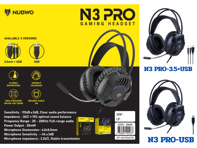 NUBWO หูฟังเกมมิ่งเสียงทรงพลังพร้อมไมโครโฟนที่สามารถปรับงอได้อิสระเชื่อมต่อพอร์ตUSB
