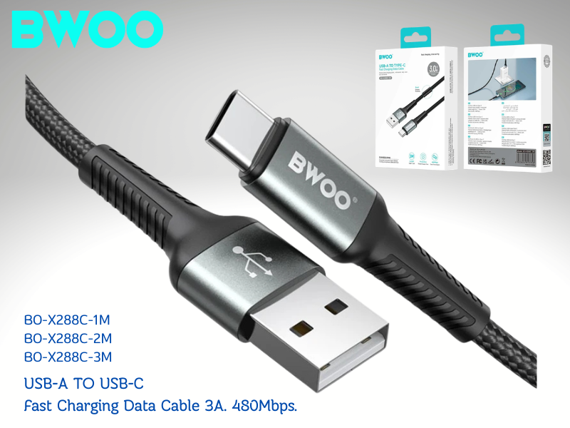 BWOO สายชาร์จมือถือ USB-A TO USB-C Fast Charging Data Cable 1.0M
