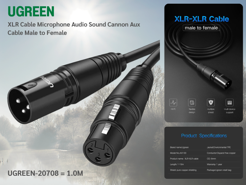 UGREEN CABLE XLR Model AV130 Mail TO Femail 1M สายต่อไมโครโฟน