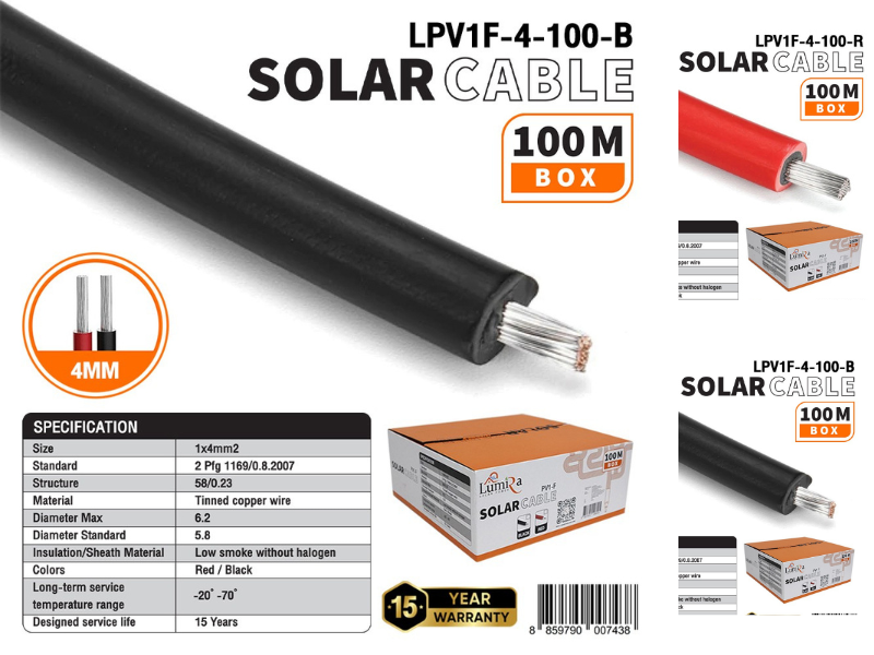LUMIRA สายไฟโซล่าเซลล์ 1x4MM² สายยาว 100เมตร สีดำ