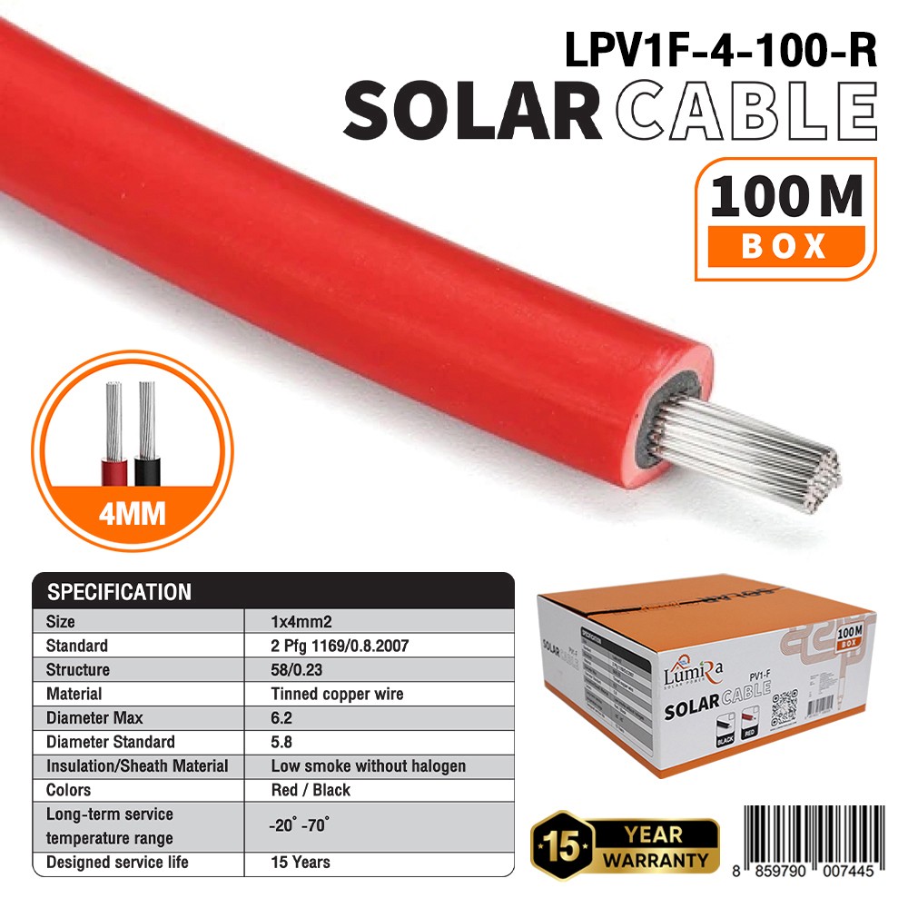 LUMIRA สายไฟโซล่าเซลล์ 1x4MM² สายยาว 100เมตร สีดำ