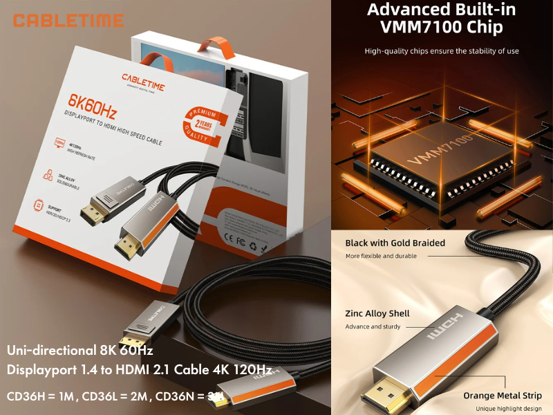CABLETIME CABLE  DISPLAY TO HDMI M/M 8K@60Hz. สายยาว 2เมตร