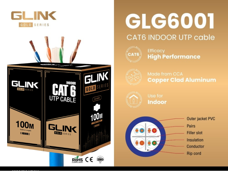 GLINK LAN CAT6 GOLD Series สายยาว 100เมตร รุ่น GLG6001