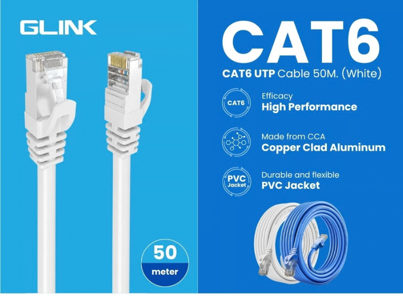 GLINK LAN CAT6 สายแลนสำเร็จรูปภายในอาคาร สีขาว สายยาว 10เมตร
