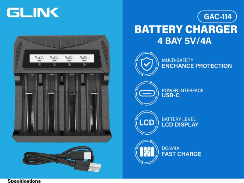 GLINK BATTERY CHARGER 4 BAY 5V/4A แท่นชาร์จถ่าน 4ก้อน