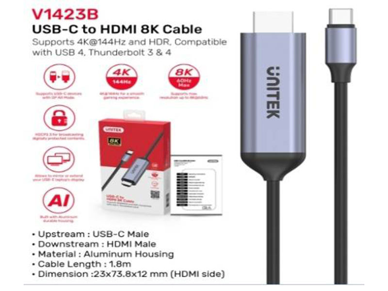 UNITEK USB-C TO HDMI 8K CABLE 1.8M