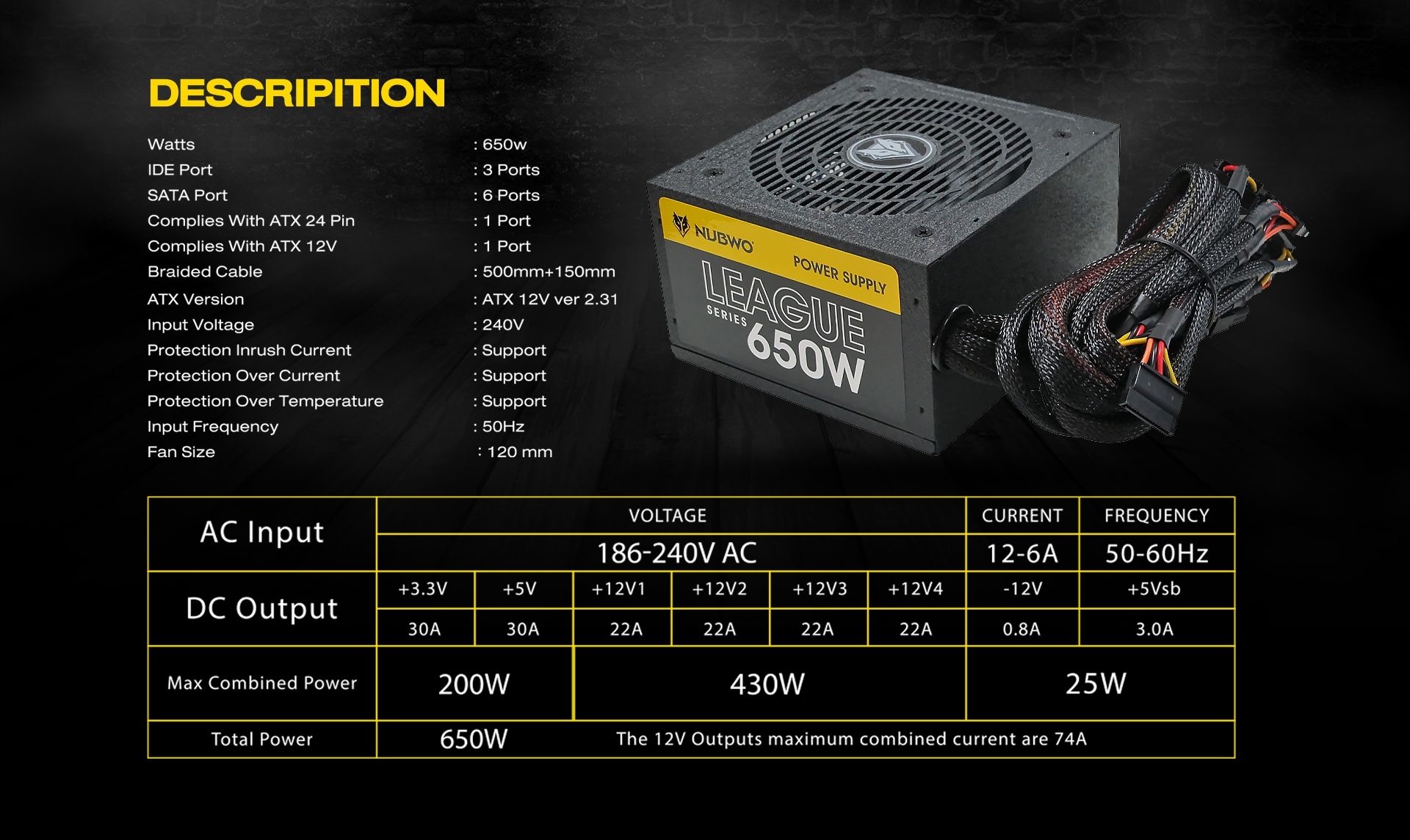 NUBWO POWER SUPPLY 650Watt. ATX