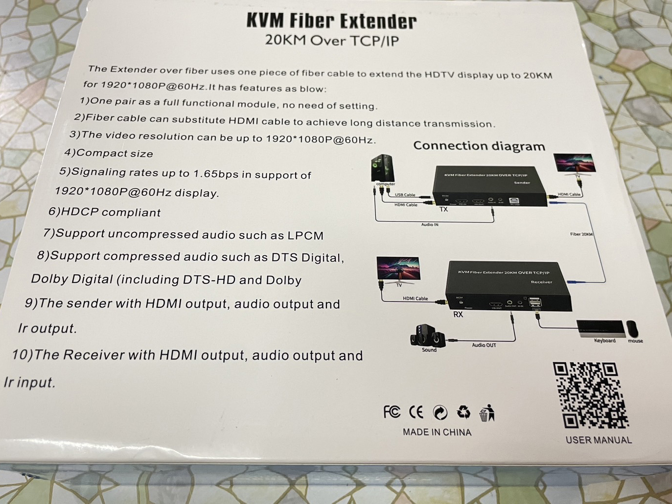 KVM FIBER EXTENDER 20KM OVER TCP/IP