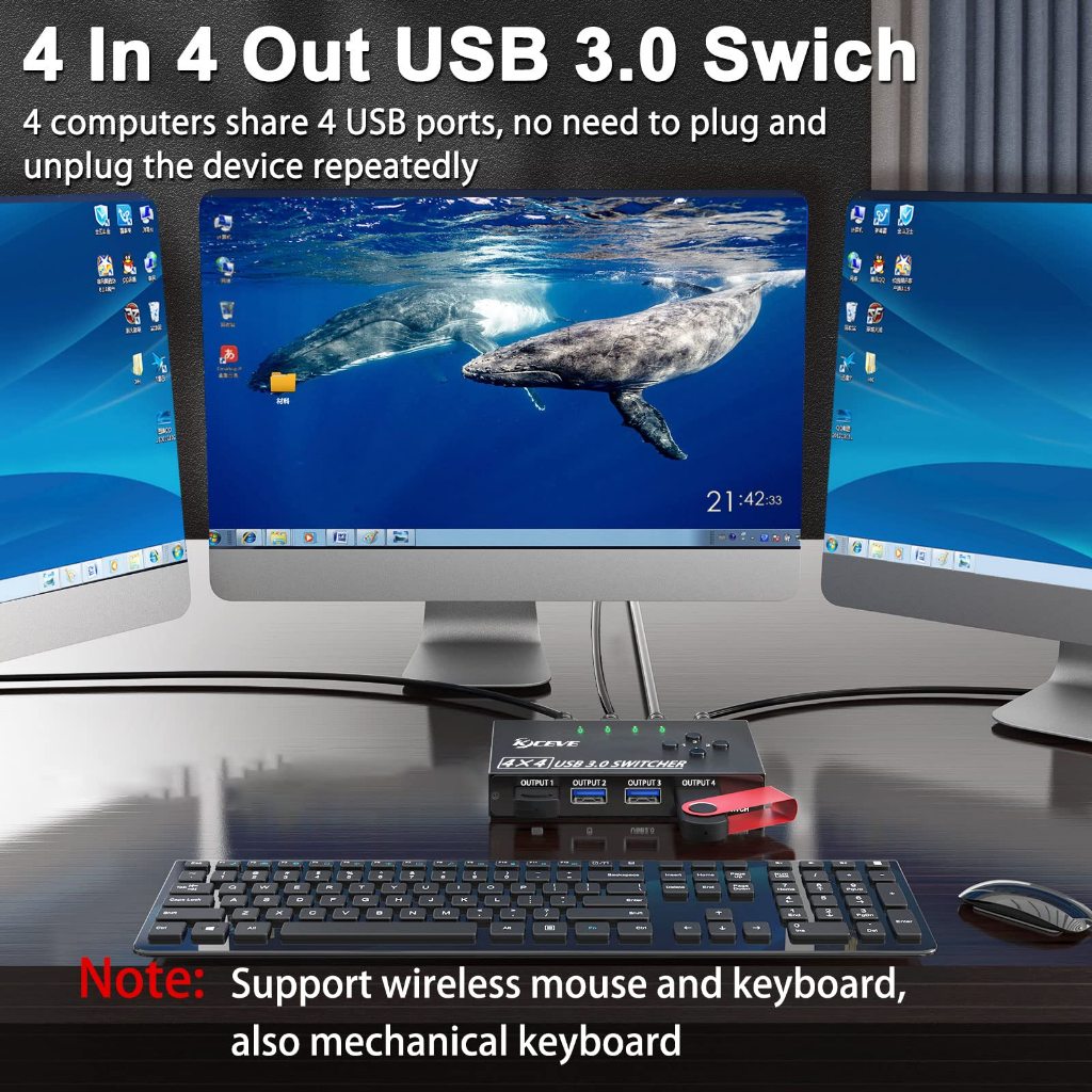 USB3.0 Switch Selector 4 Computer Sharing