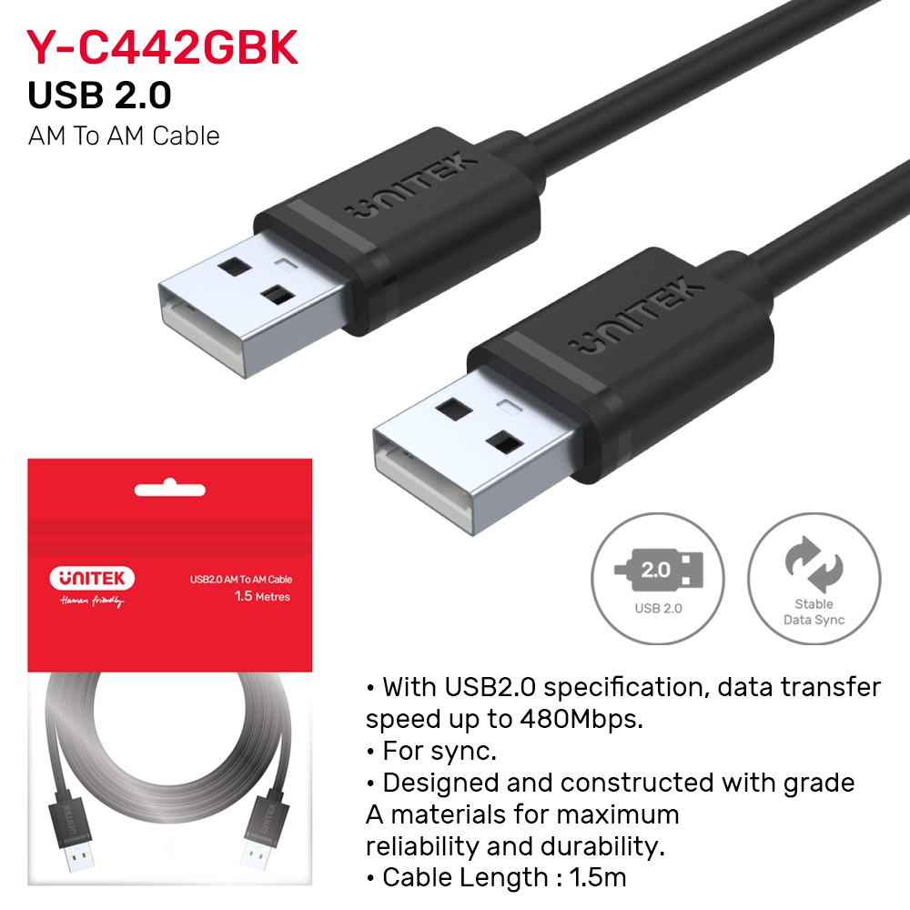 UNITEK USB2.0 AM TO AM CABLE 1.5M