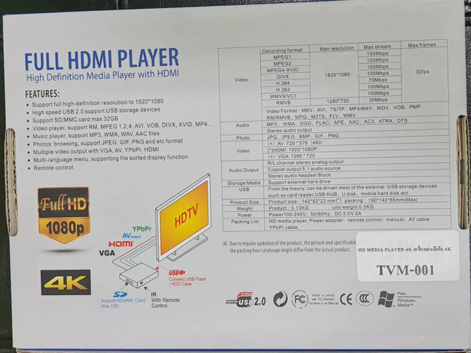 HDMI MEDIA PLAYER กล่องมีเดียเพลเยอร์