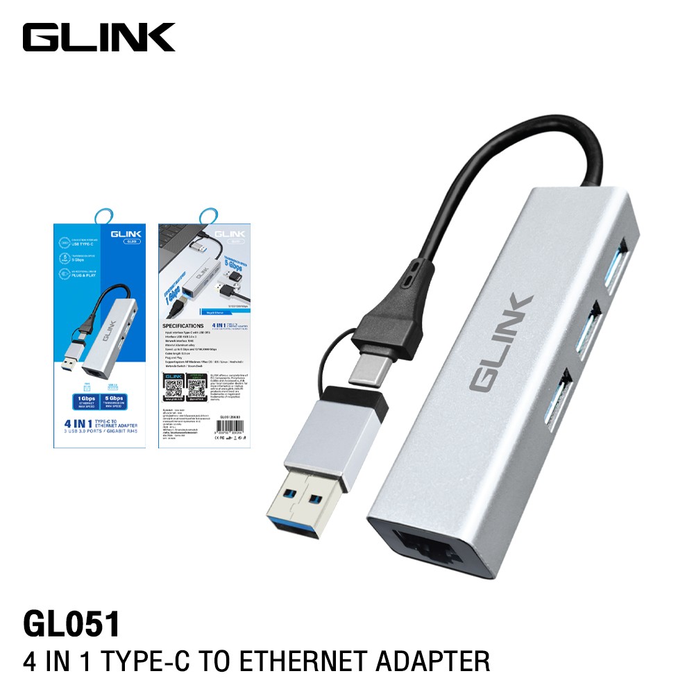 GLINK USB TYPE-C TO LAN+USB3.0 Hub