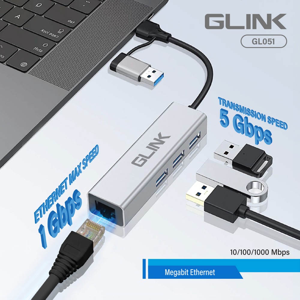 GLINK USB TYPE-C TO LAN+USB3.0 Hub