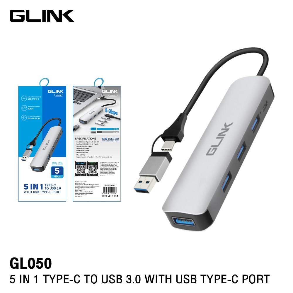 GLINK USB TYPE-C/USB3.0 HUB 4port+PD