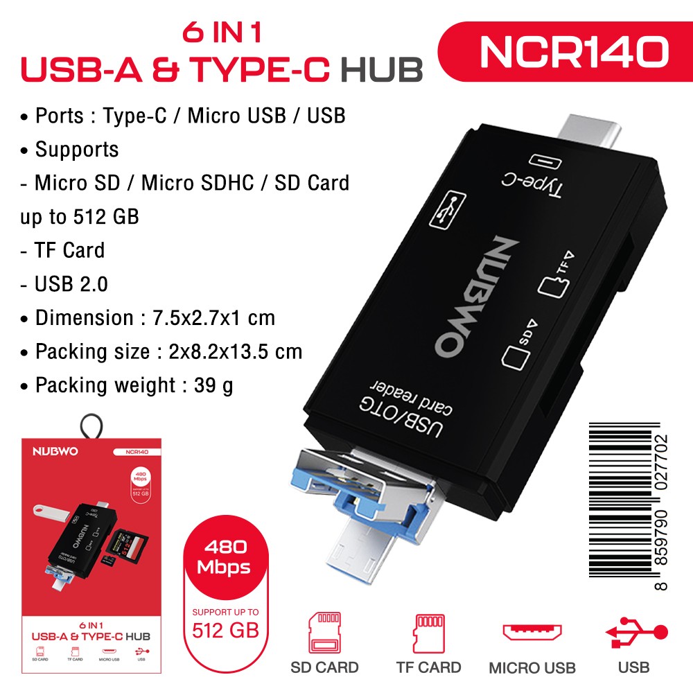 NUBWO USB-A & USB-C HUB+CARD READER