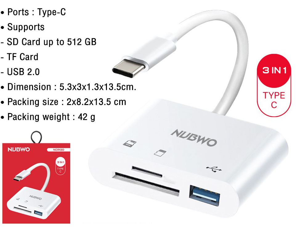 NUBWO NCR130 3 IN 1 TYPE-C USB HUB