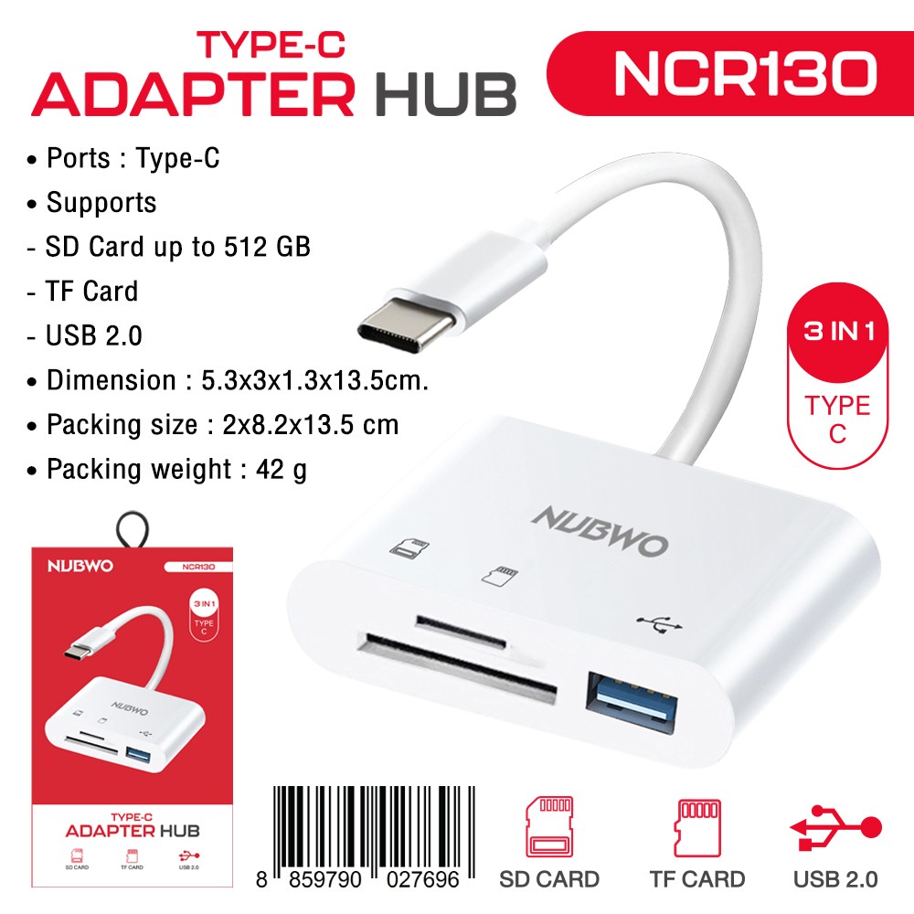 NUBWO NCR130 3 IN 1 TYPE-C USB HUB