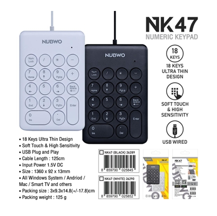 NUBWO NK47 Numeric Keypad 18keys แป้นพิมพ์ตัวเลข USB